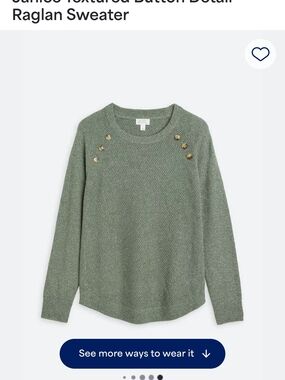Market & Spruce Olive Green Textured Crew Sweater with Gold Buttons